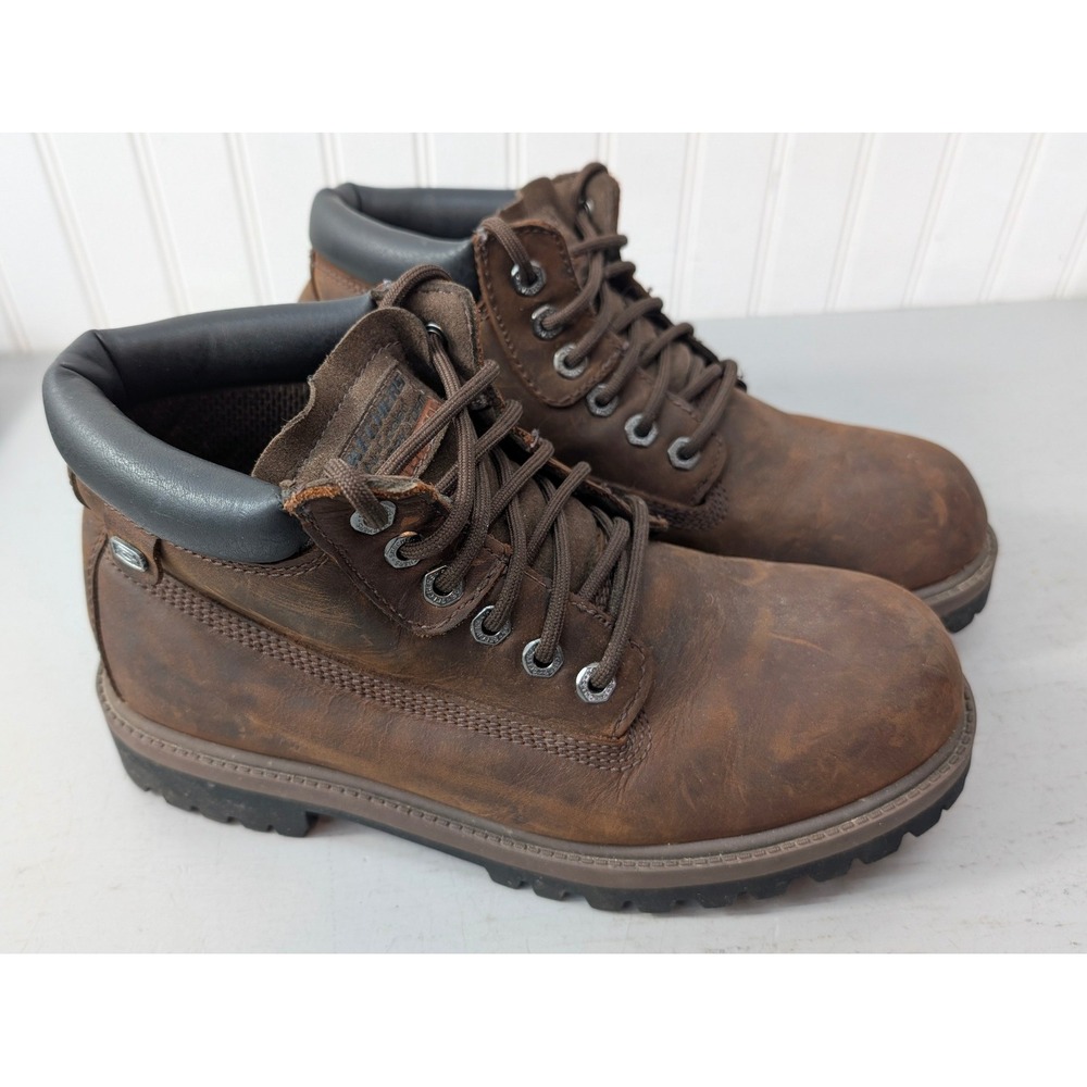 Skechers Waterproof Brown Leather Work Boots Men 8.5 Air-Cooled Memory Form 4442